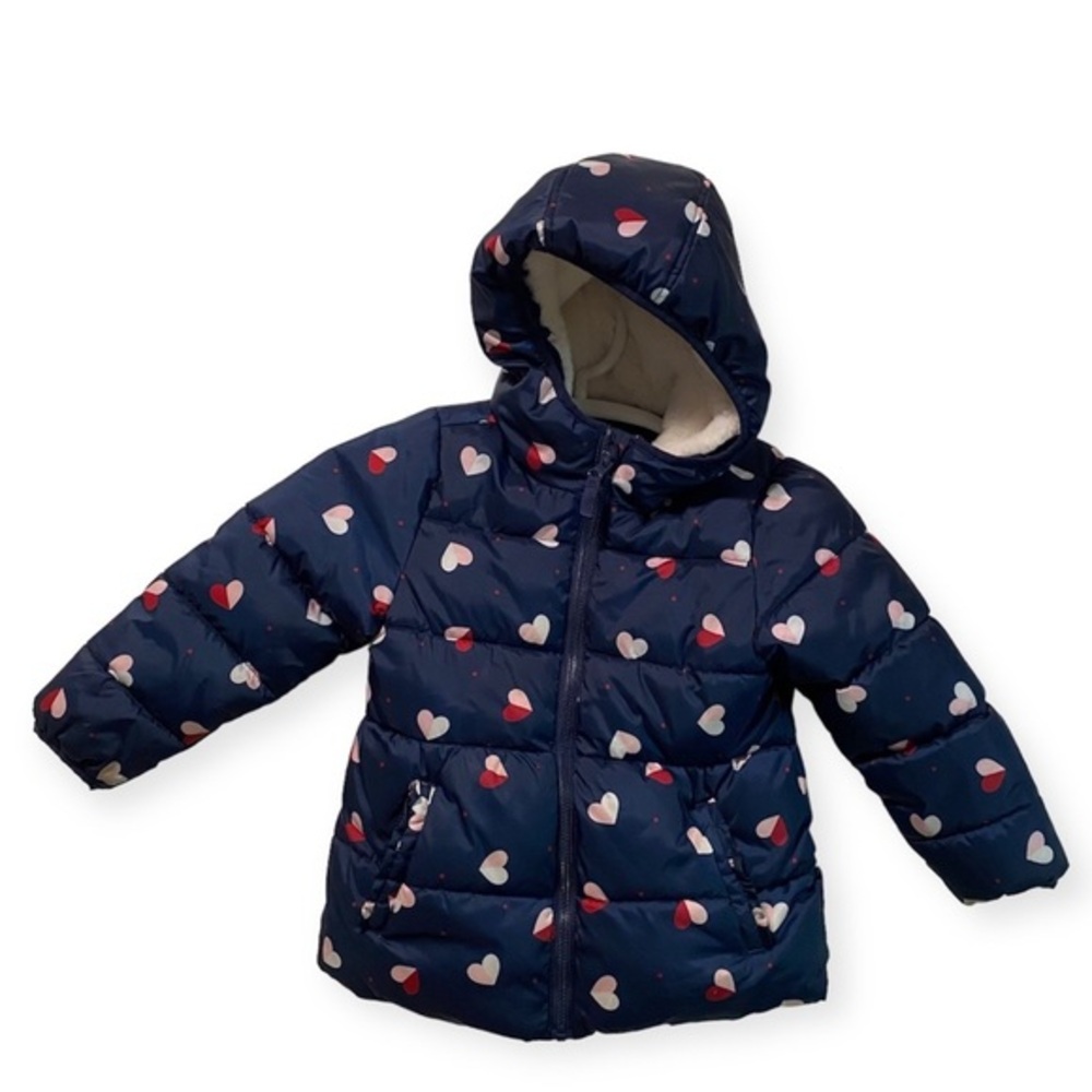 Wonder Nation Coat Girls Size‎ 5T Full Front Zip Blue Hearts Hoodie Pockets